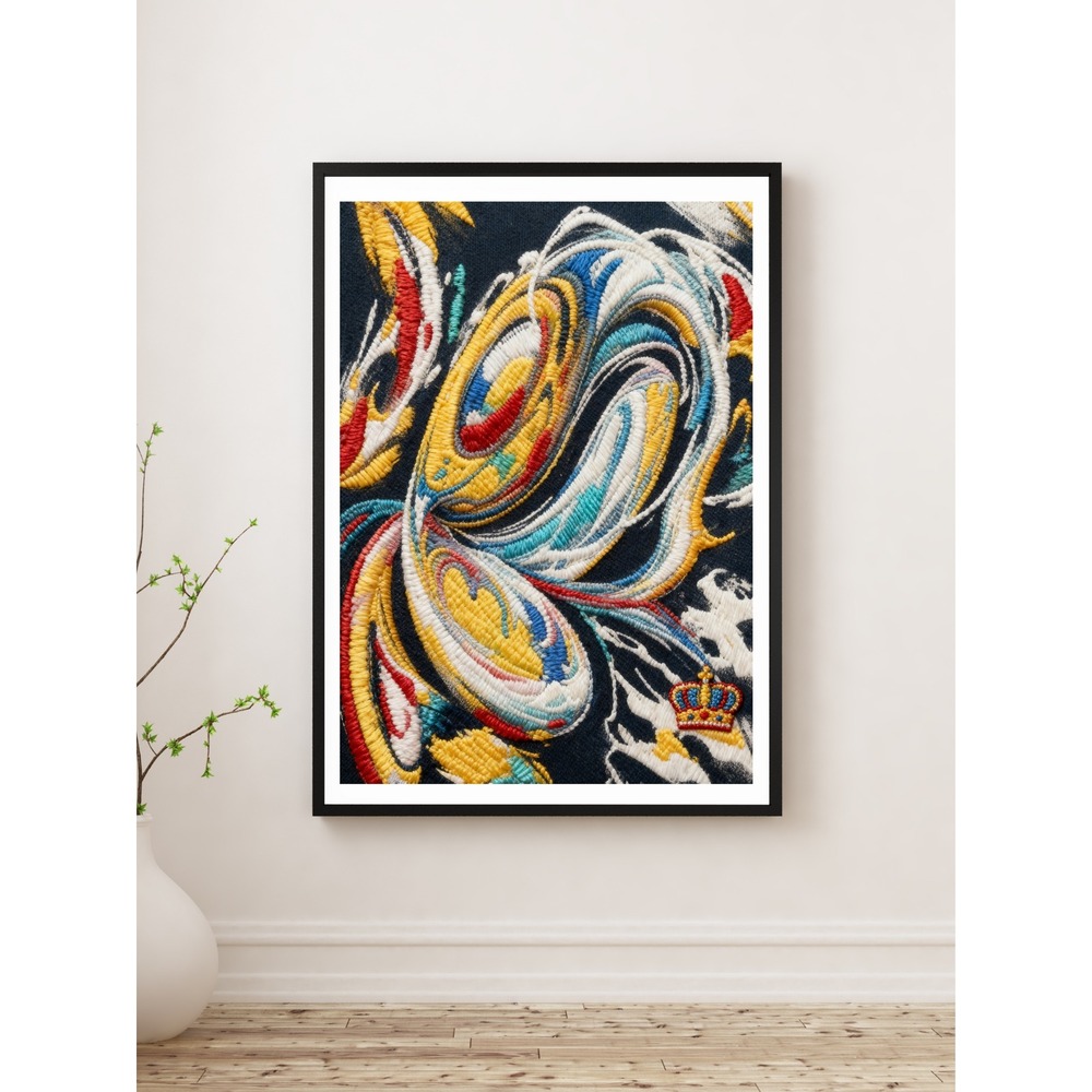 Royal Ink Smith Abstract Paisley Embroidery Texture Canvas Art Print 12x16 Navy‎
